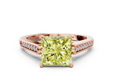 Rose gold Fancy Yellow Princess Cut Solitaire Cathedral Diamond Engagement Ring with Channel-Set Band and Four-Prong Setting_3