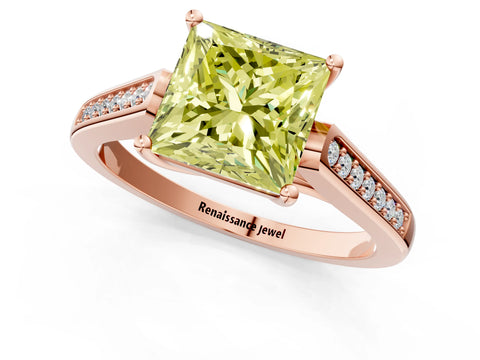 Rose gold Fancy Yellow Princess Cut Solitaire Cathedral Diamond Engagement Ring with Channel-Set Band and Four-Prong Setting_4