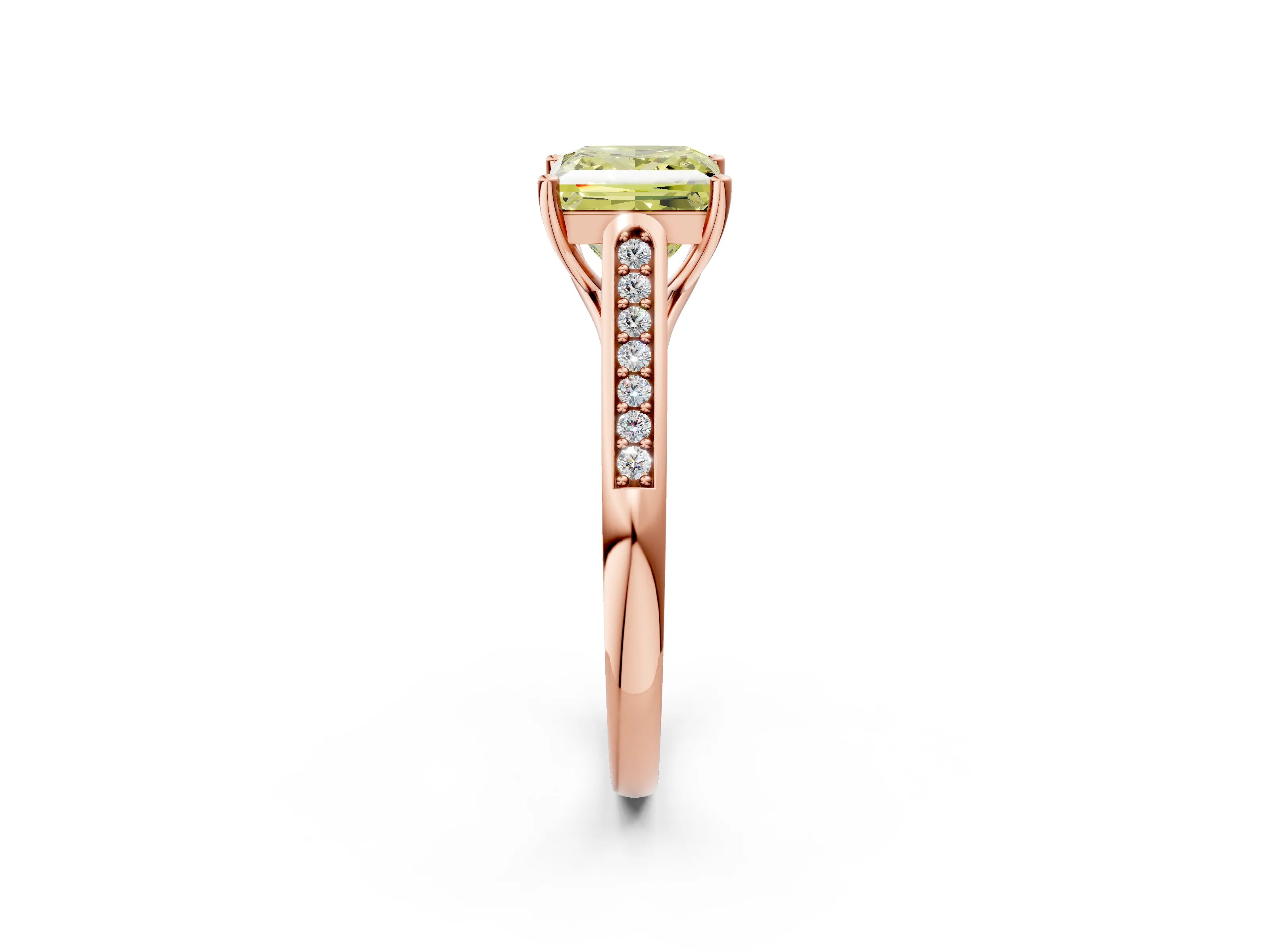 Rose gold Fancy Yellow Princess Cut Solitaire Cathedral Diamond Engagement Ring with Channel-Set Band and Four-Prong Setting_5