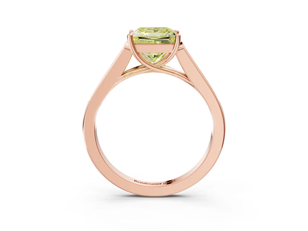 Rose gold Fancy Yellow Princess Cut Solitaire Cathedral Diamond Engagement Ring with Channel-Set Band and Four-Prong Setting
