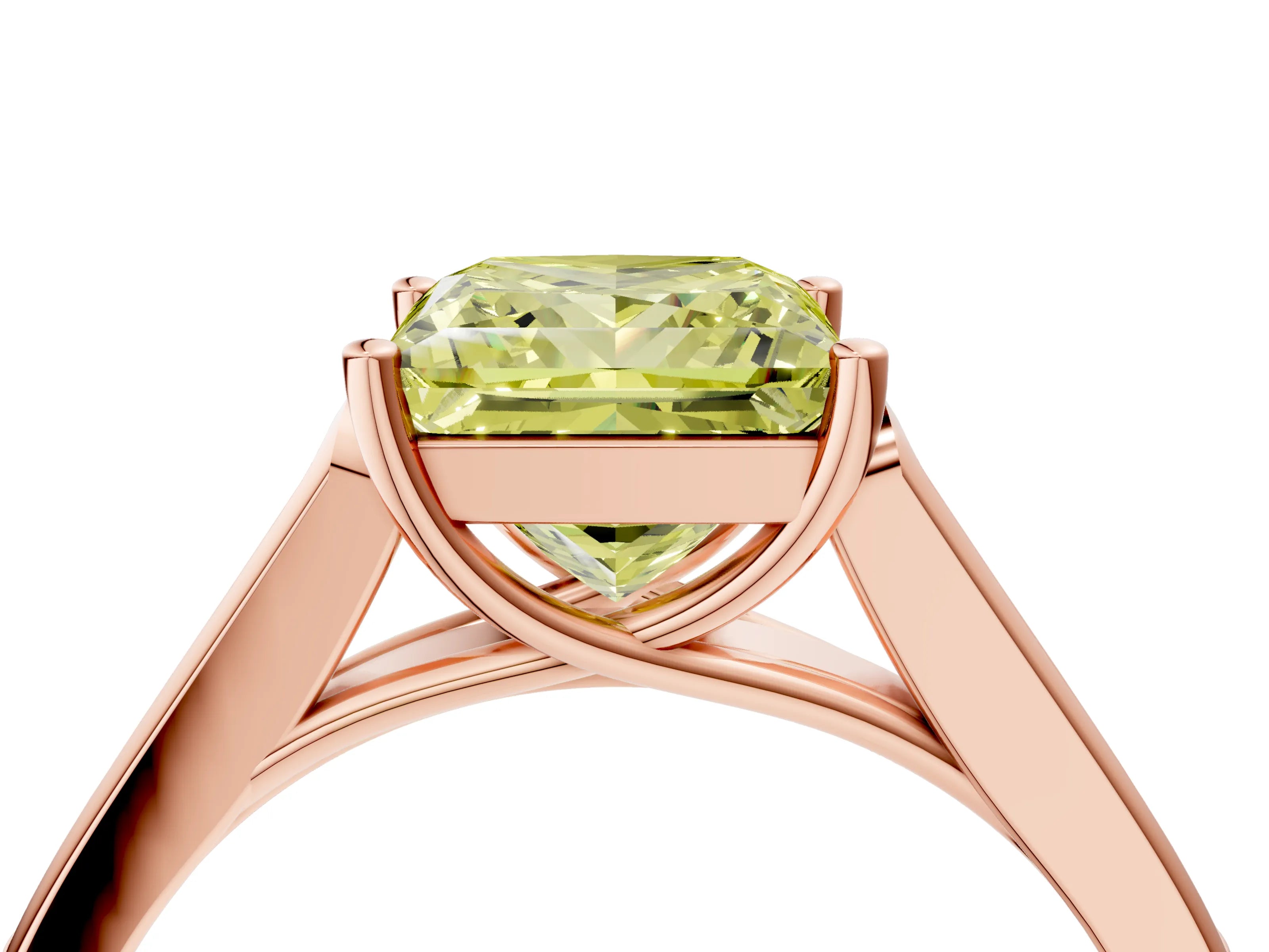 Rose gold Fancy Yellow Princess Cut Solitaire Cathedral Diamond Engagement Ring with Channel-Set Band and Four-Prong Setting_7
