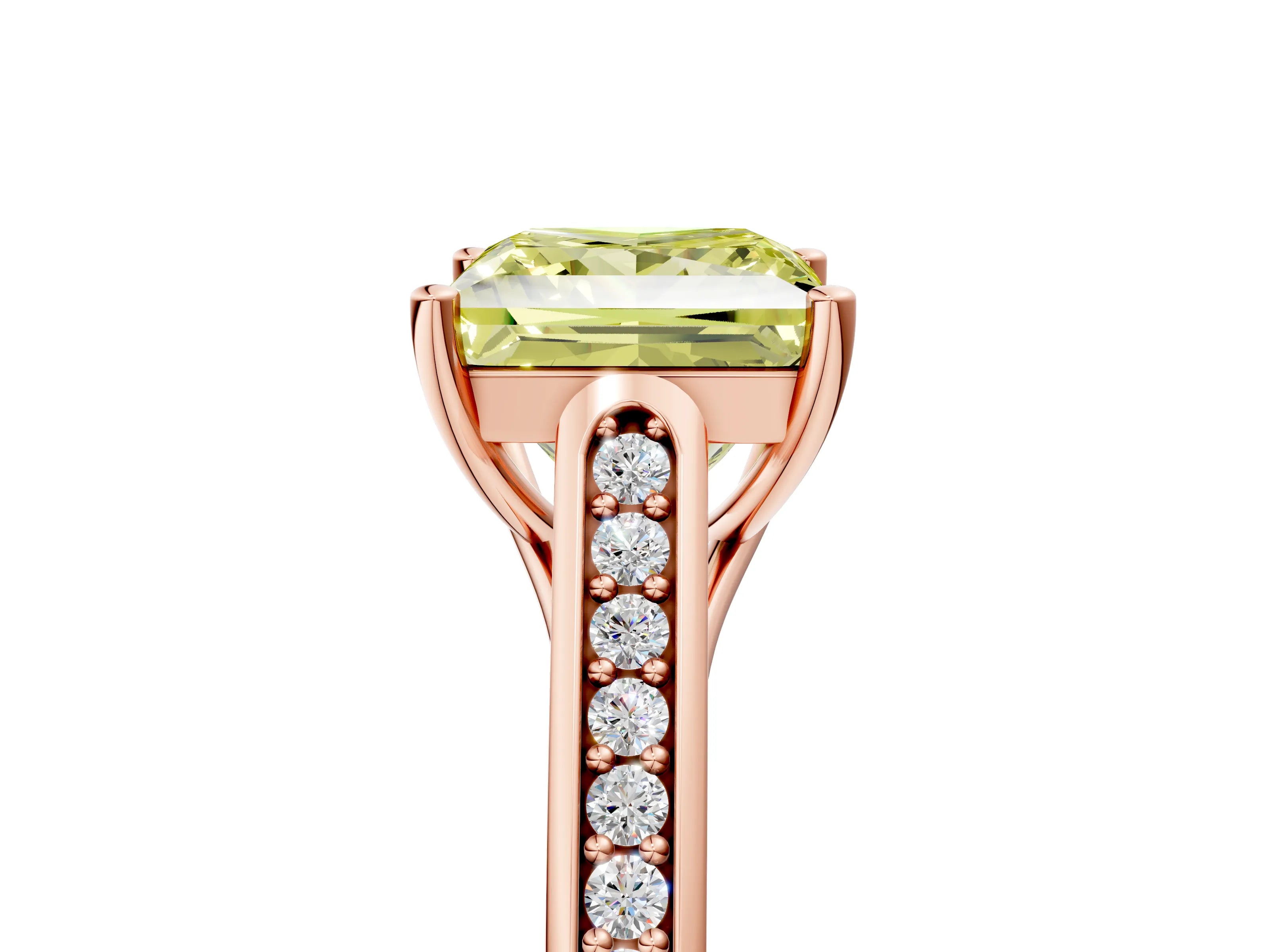 Rose gold Fancy Yellow Princess Cut Solitaire Cathedral Diamond Engagement Ring with Channel-Set Band and Four-Prong Setting_8