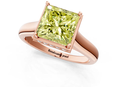 Rose gold Fancy Yellow Princess Cut Solitaire Diamond Engagement Ring with Four-Prong Setting and Tapered Band_1