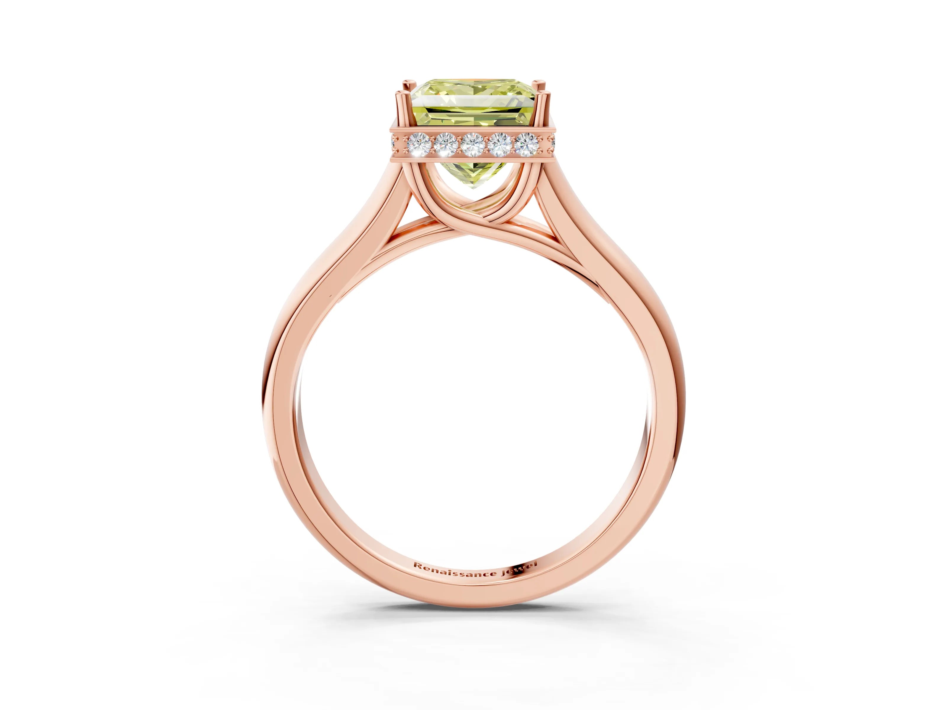 Rose gold Fancy Yellow Princess Cut Solitaire Diamond Engagement Ring with Four-Prong Setting and Tapered Band_3