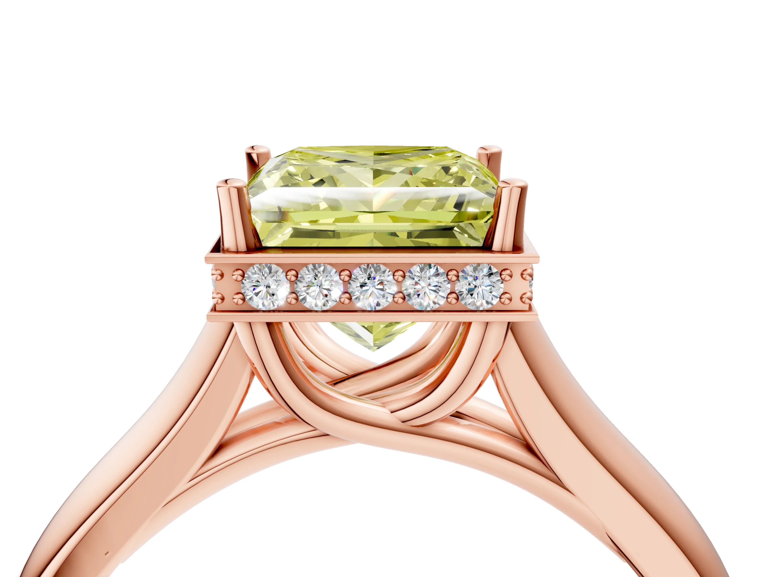 Rose gold Fancy Yellow Princess Cut Solitaire Diamond Engagement Ring with Four-Prong Setting and Tapered Band_4