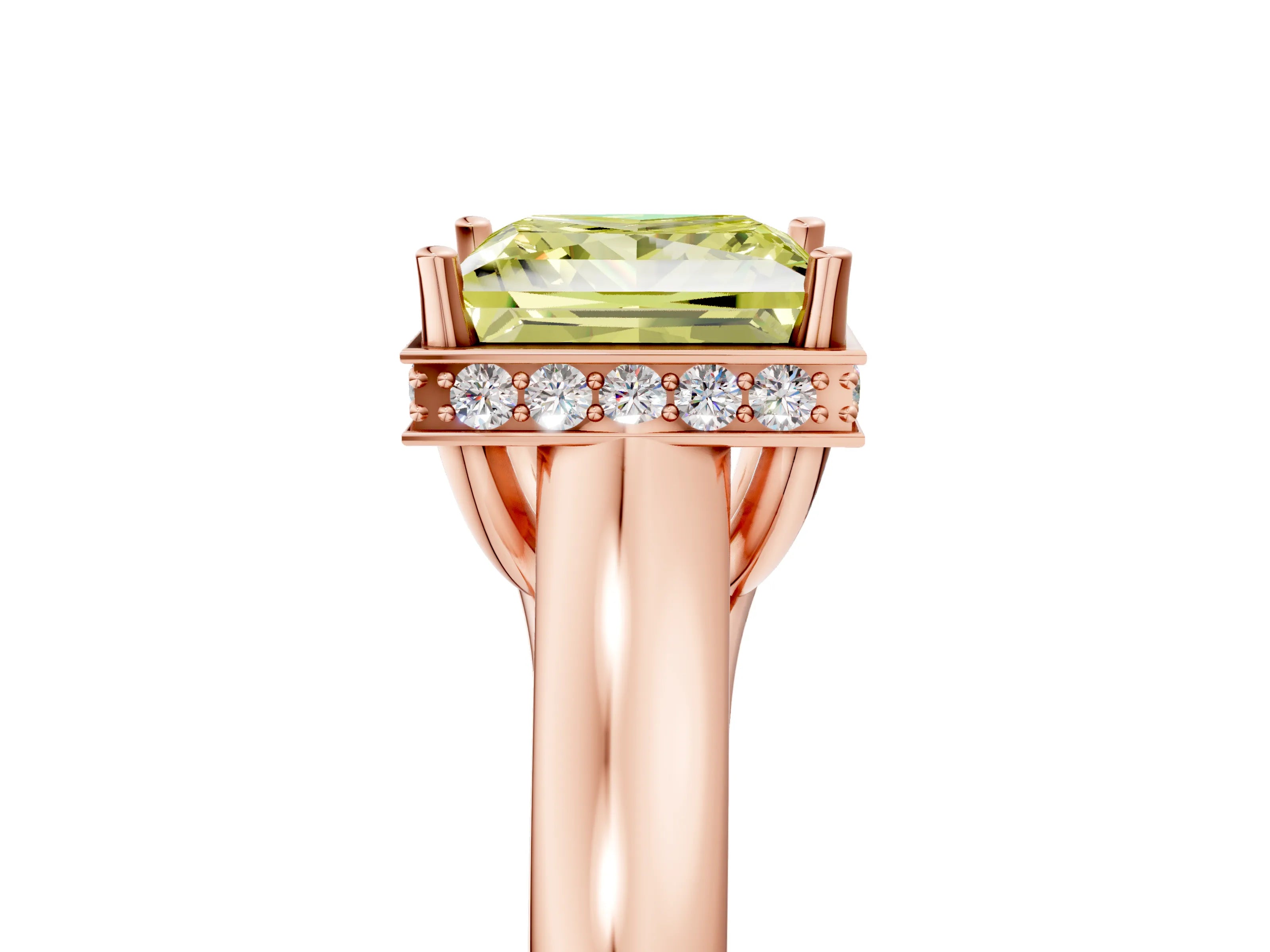 Rose gold Fancy Yellow Princess Cut Solitaire Diamond Engagement Ring with Four-Prong Setting and Tapered Band_5