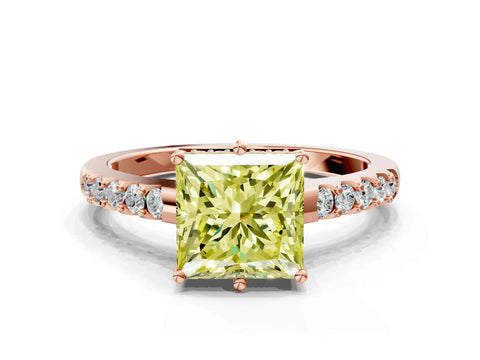 Rose gold Fancy Yellow Princess Cut Solitaire Diamond Engagement Ring with Pavé Band and Six-Prong Setting_12
