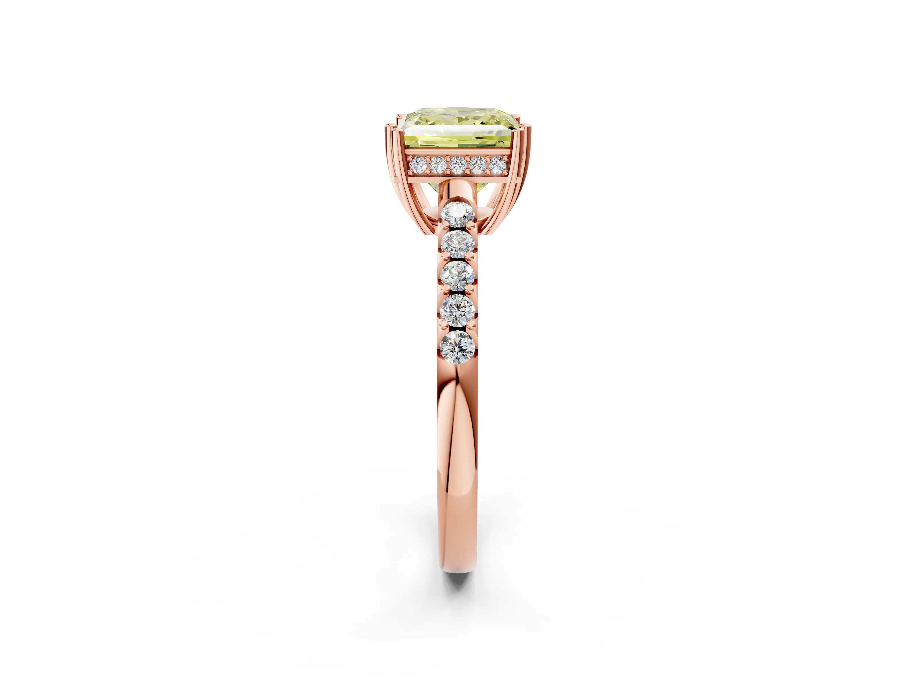 Rose gold Fancy Yellow Princess Cut Solitaire Diamond Engagement Ring with Pavé Band and Six-Prong Setting_14