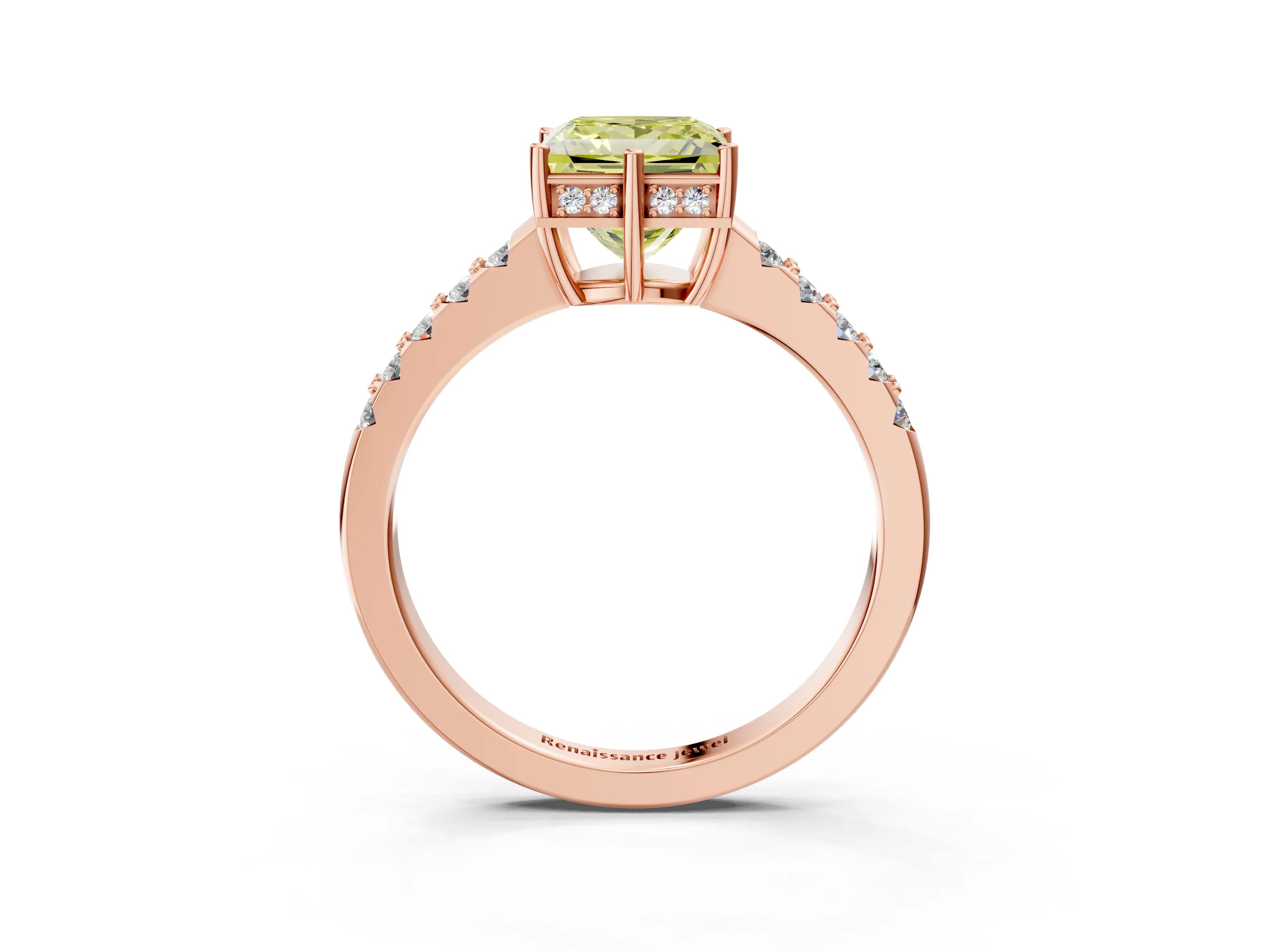 Rose gold Fancy Yellow Princess Cut Solitaire Diamond Engagement Ring with Pavé Band and Six-Prong Setting_15