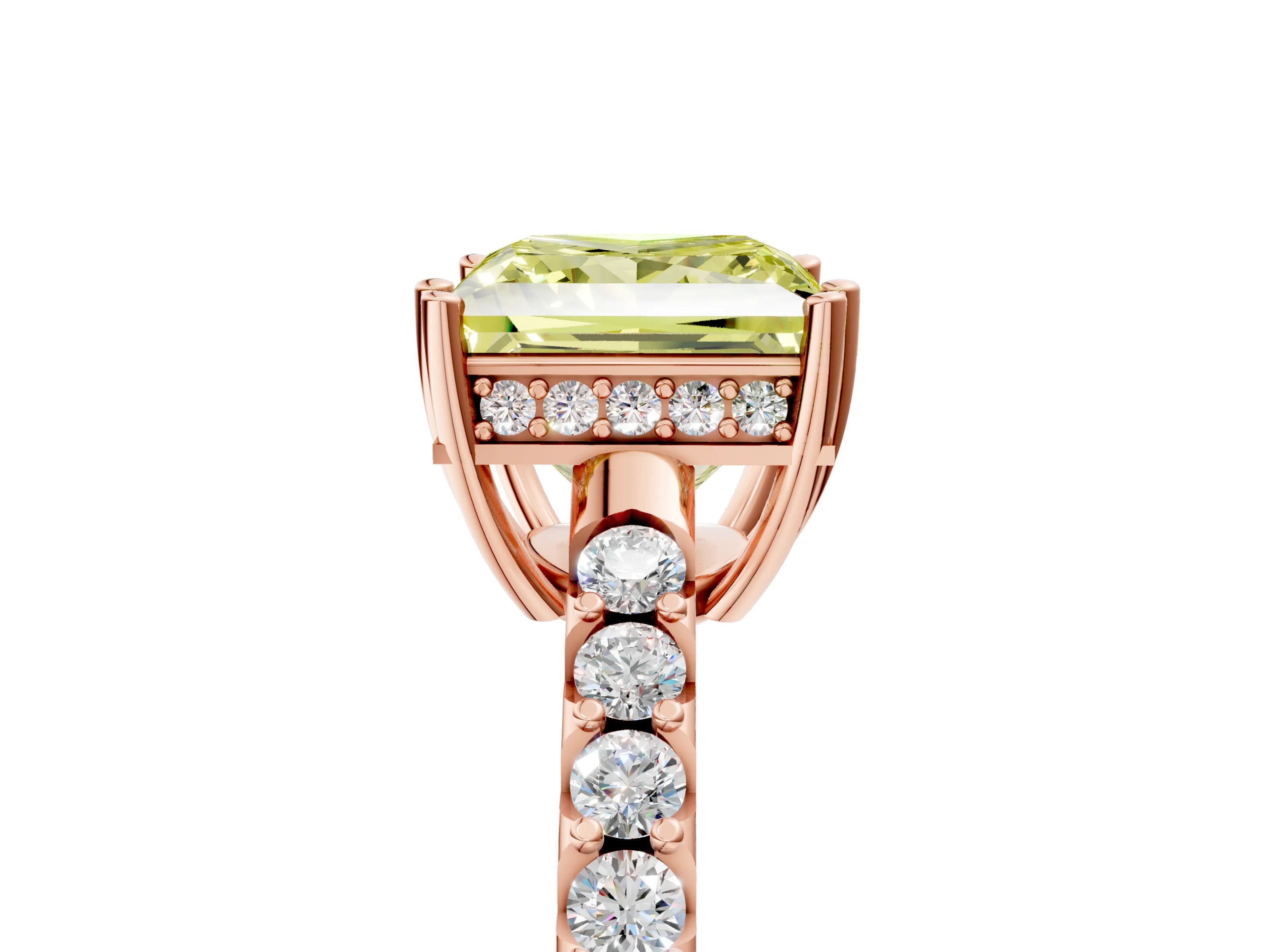 Rose gold Fancy Yellow Princess Cut Solitaire Diamond Engagement Ring with Pavé Band and Six-Prong Setting_17