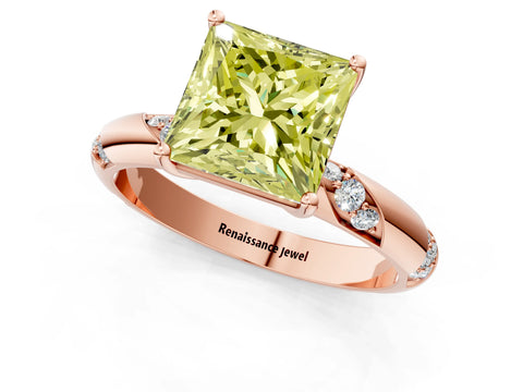 Rose gold Fancy Yellow Princess Cut Solitaire Diamond Engagement Ring with Twisted Pave Band and Four-Prong Setting_16