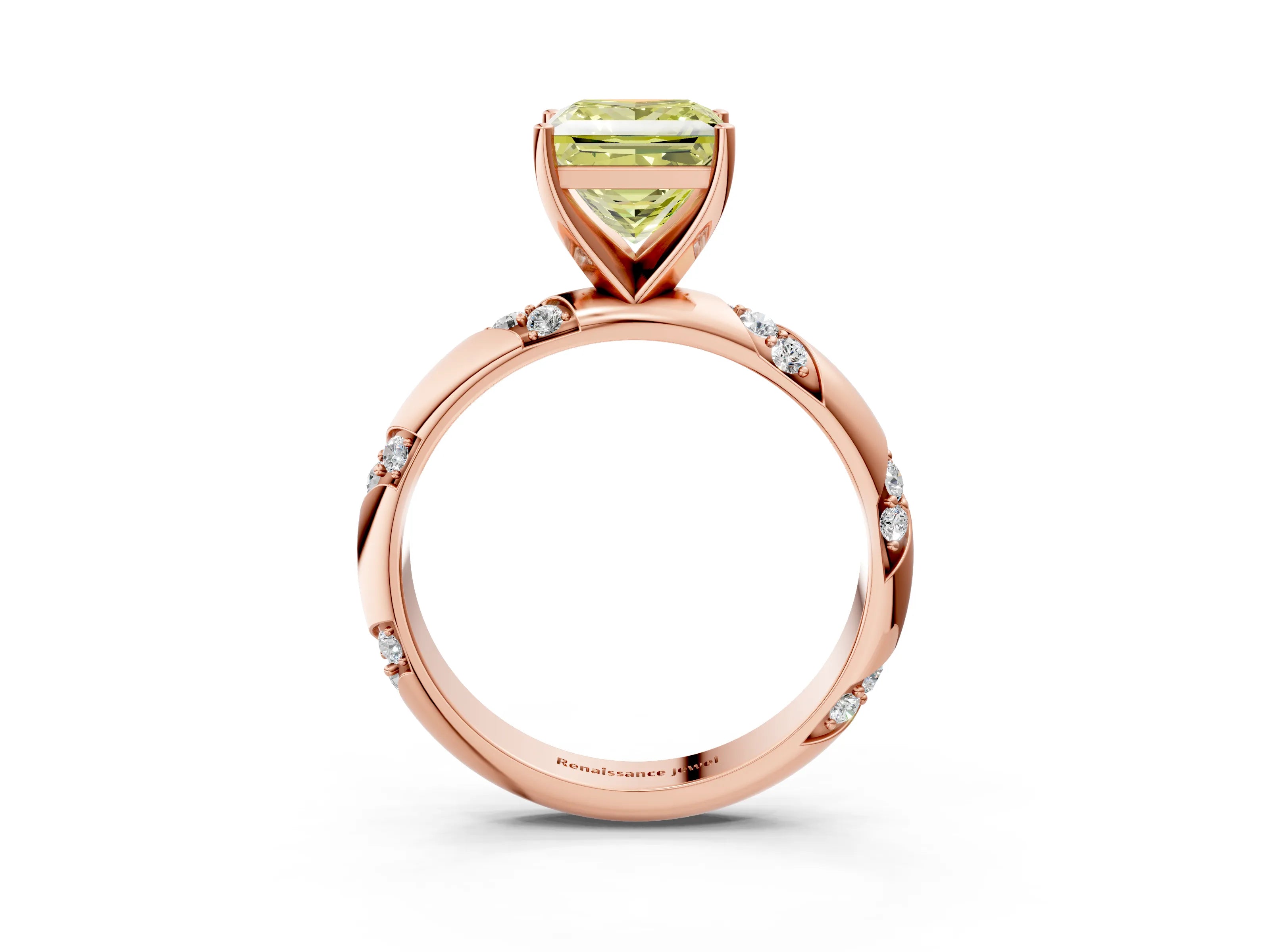 Rose gold Fancy Yellow Princess Cut Solitaire Diamond Engagement Ring with Twisted Pave Band and Four-Prong Setting_18