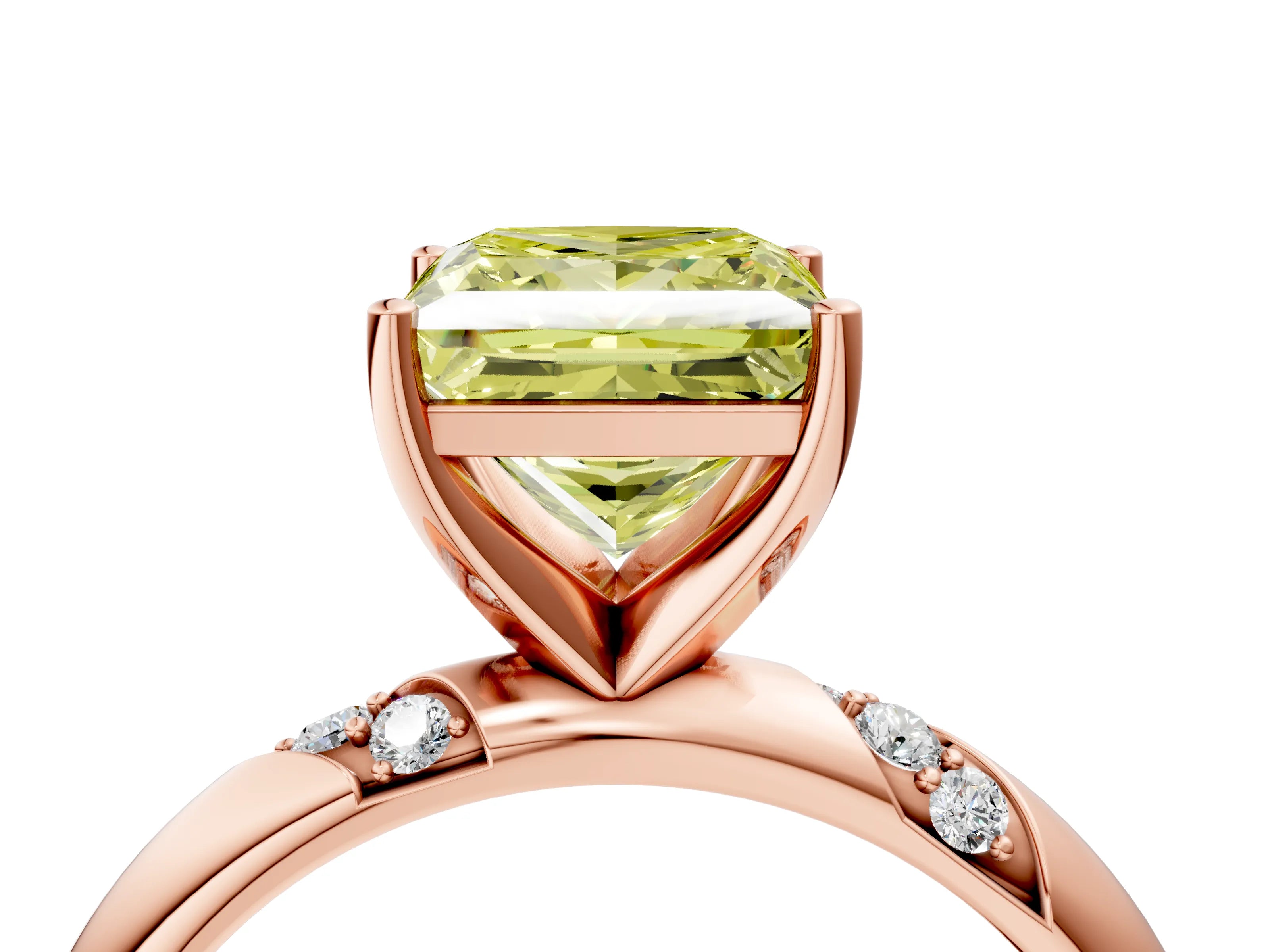 Rose gold Fancy Yellow Princess Cut Solitaire Diamond Engagement Ring with Twisted Pave Band and Four-Prong Setting_19