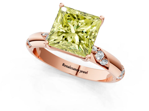 Rose gold Fancy Yellow Princess Cut Solitaire Diamond Engagement Ring with Twisted Pave Band and Four-Prong Setting_28