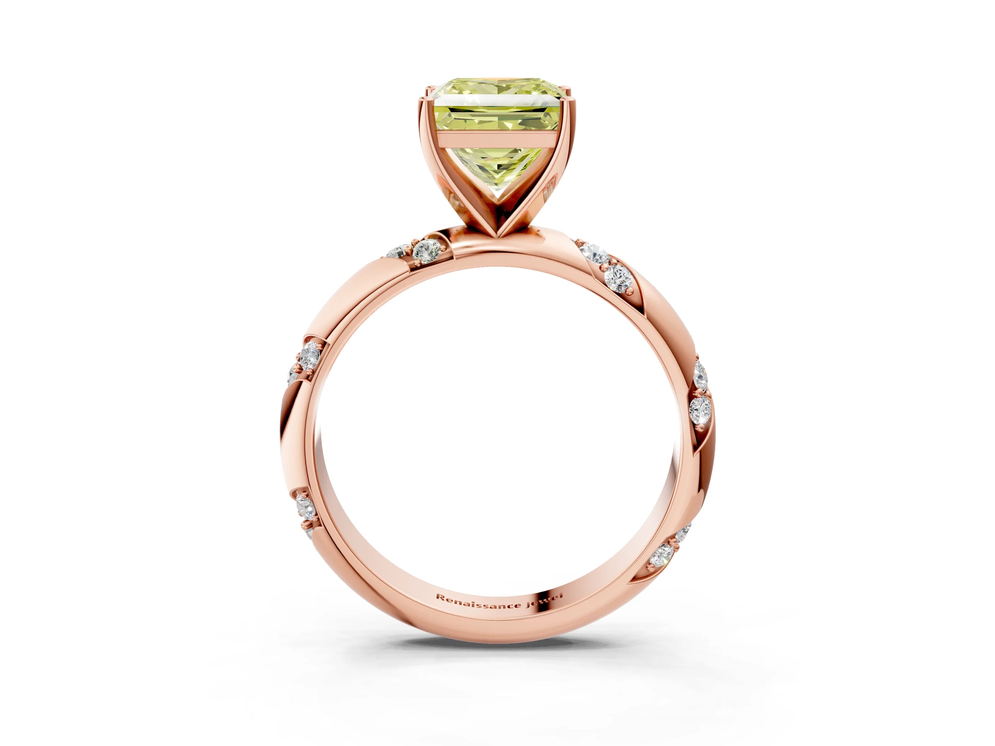 Rose gold Fancy Yellow Princess Cut Solitaire Diamond Engagement Ring with Twisted Pave Band and Four-Prong Setting_30