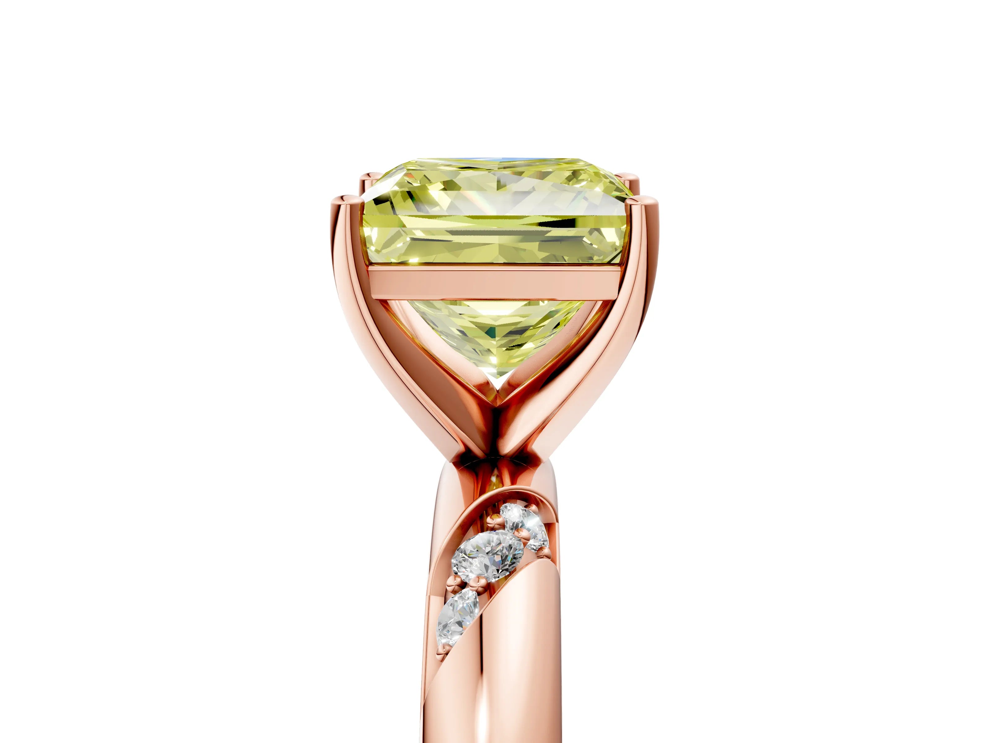 Rose gold Fancy Yellow Princess Cut Solitaire Diamond Engagement Ring with Twisted Pave Band and Four-Prong Setting_32