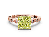 Rose gold Fancy Yellow Princess Cut Solitaire Diamond Ring with Infinity Twist Band and Four-Prong Setting