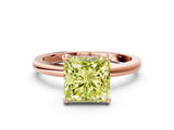Rose gold Fancy Yellow Princess Cut Solitaire Diamond Ring with Prong Setting and Plain Band