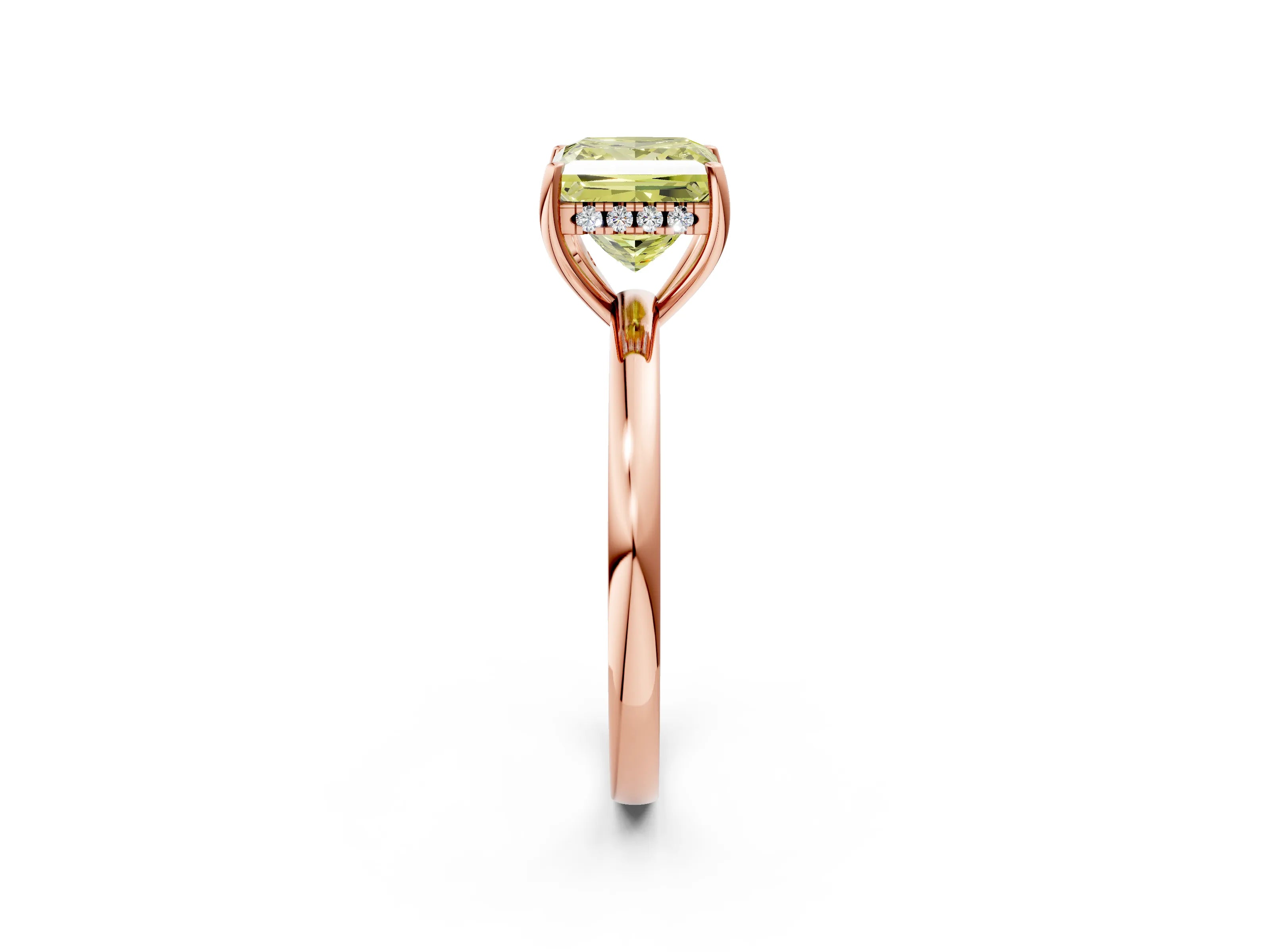 Rose gold Fancy Yellow Princess Cut Solitaire Diamond Ring with Prong Setting and Plain Band_2