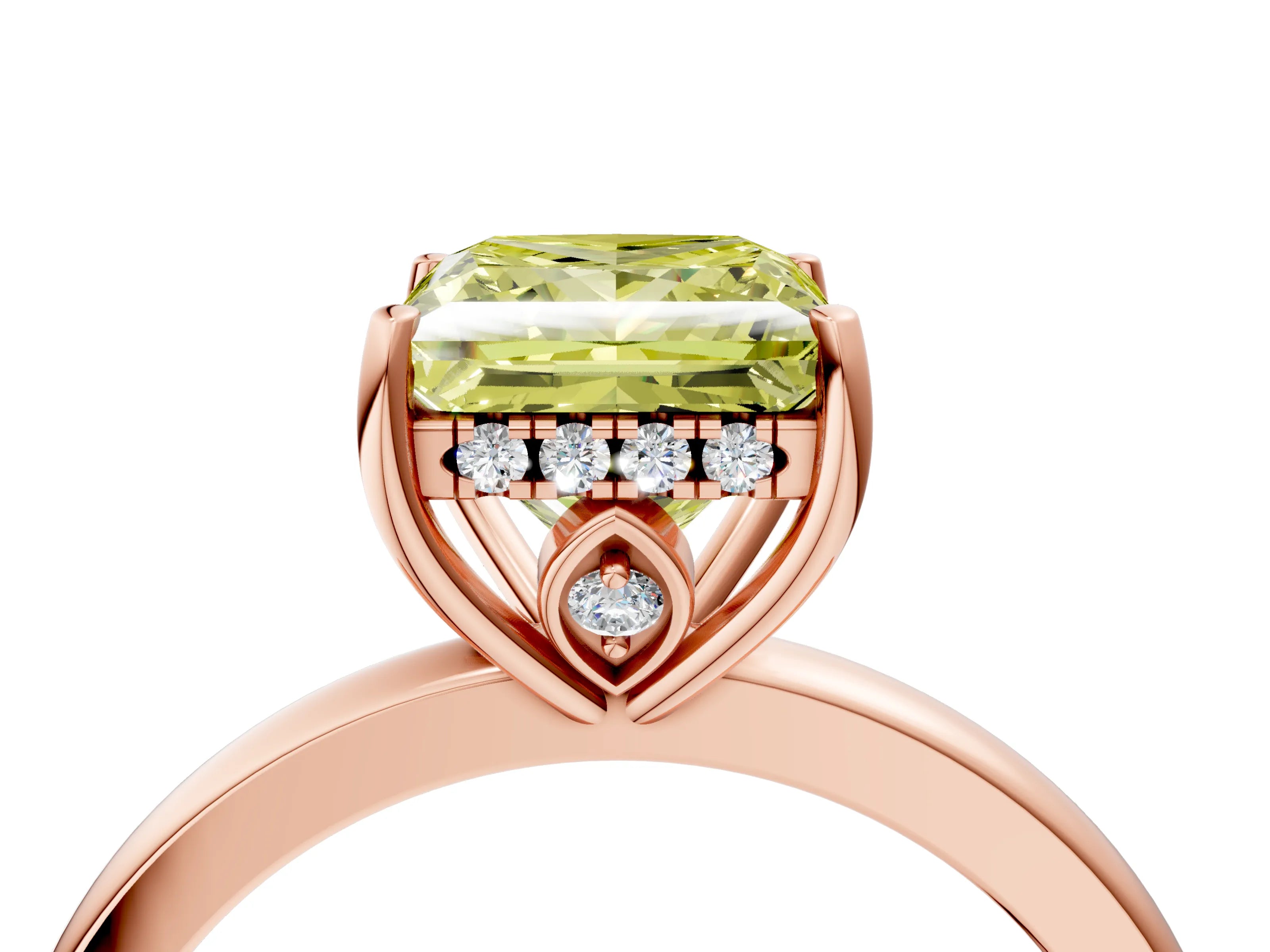 Rose gold Fancy Yellow Princess Cut Solitaire Diamond Ring with Prong Setting and Plain Band_4