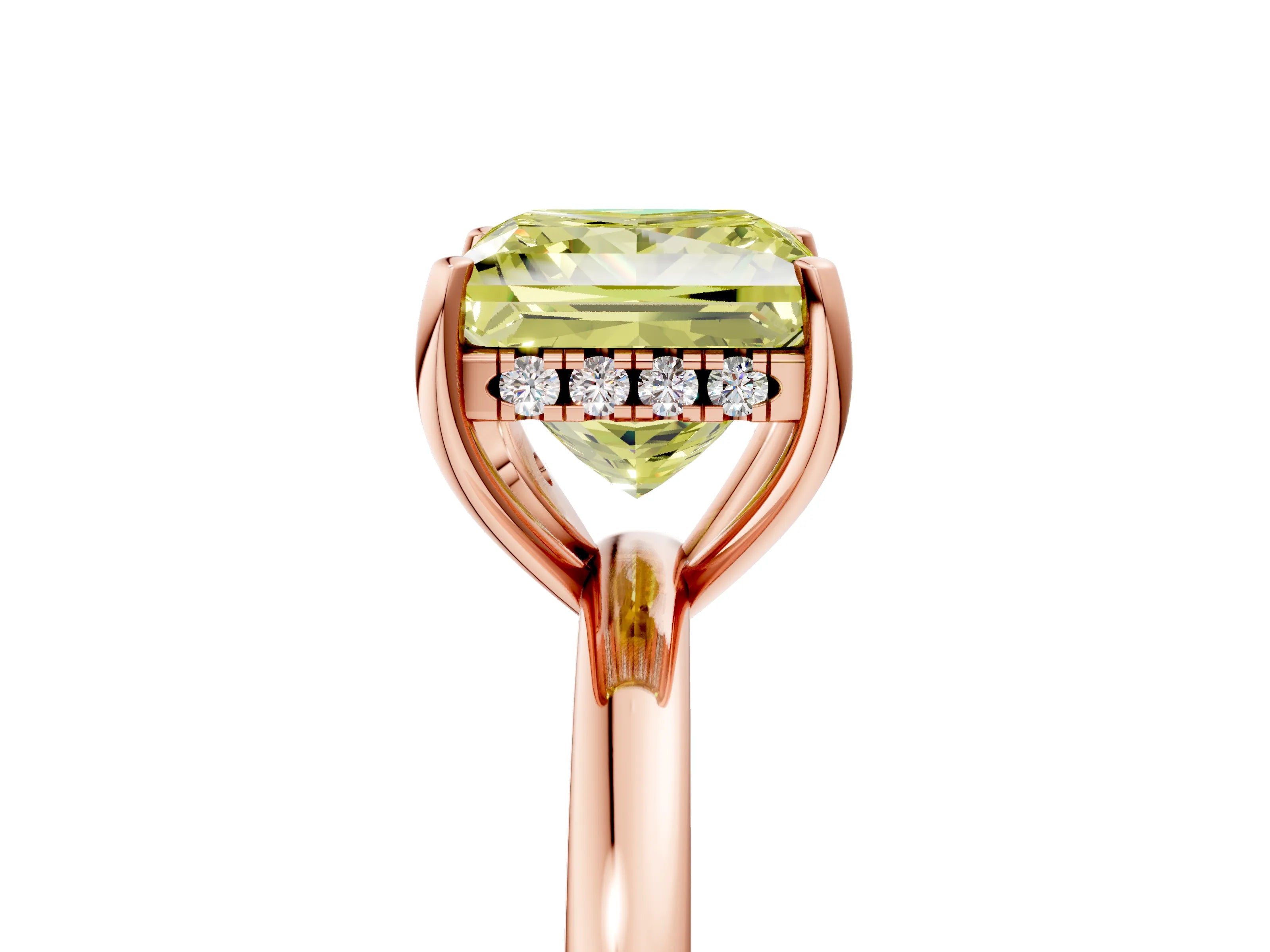 Rose gold Fancy Yellow Princess Cut Solitaire Diamond Ring with Prong Setting and Plain Band_5