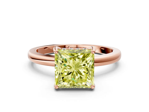 Rose gold Fancy Yellow Princess Cut Solitaire Diamond Ring with Prong Setting and Plain Band