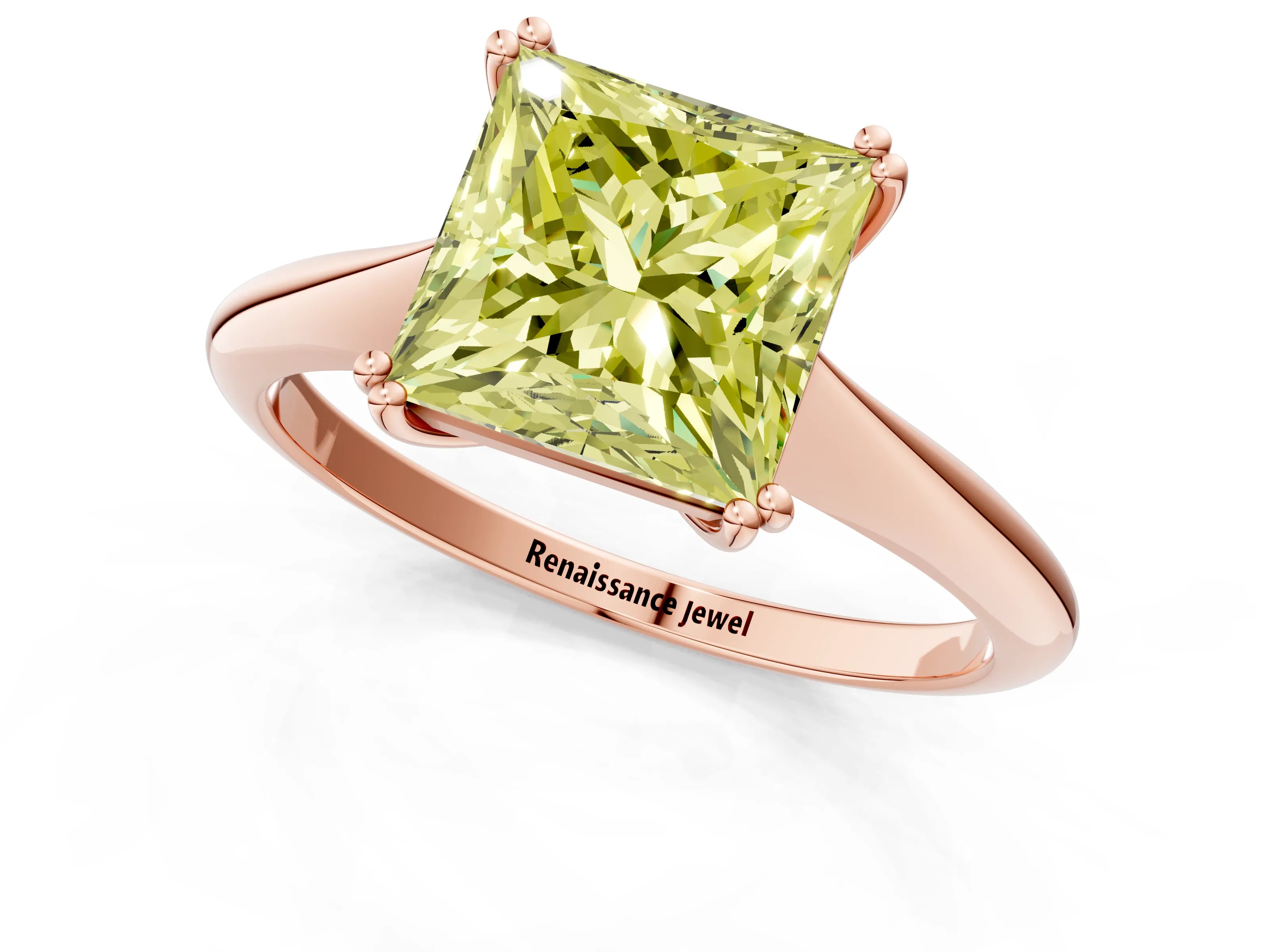 Rose gold Fancy Yellow Princess Cut Solitaire Diamond Ring with Six-Prong Setting and Classic Band_1