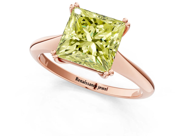 Rose gold Fancy Yellow Princess Cut Solitaire Diamond Ring with Six-Prong Setting and Classic Band