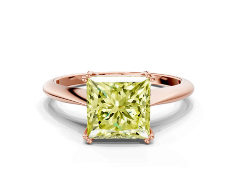 Rose gold Fancy Yellow Princess Cut Solitaire Diamond Ring with Six-Prong Setting and Classic Band