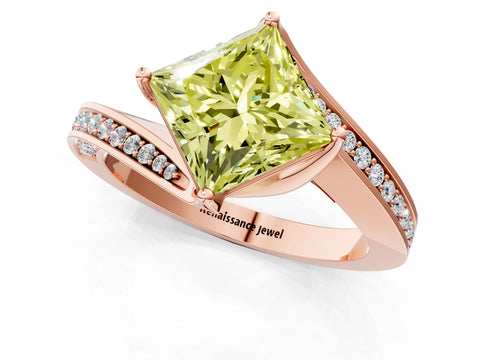 Rose gold Fancy Yellow Princess Cut Solitaire Diamond Twist Band with Pavé Setting and Four-Prong Setting_1