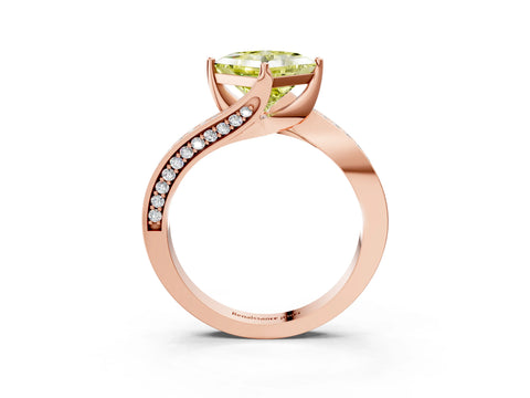 Rose gold Fancy Yellow Princess Cut Solitaire Diamond Twist Band with Pavé Setting and Four-Prong Setting_3