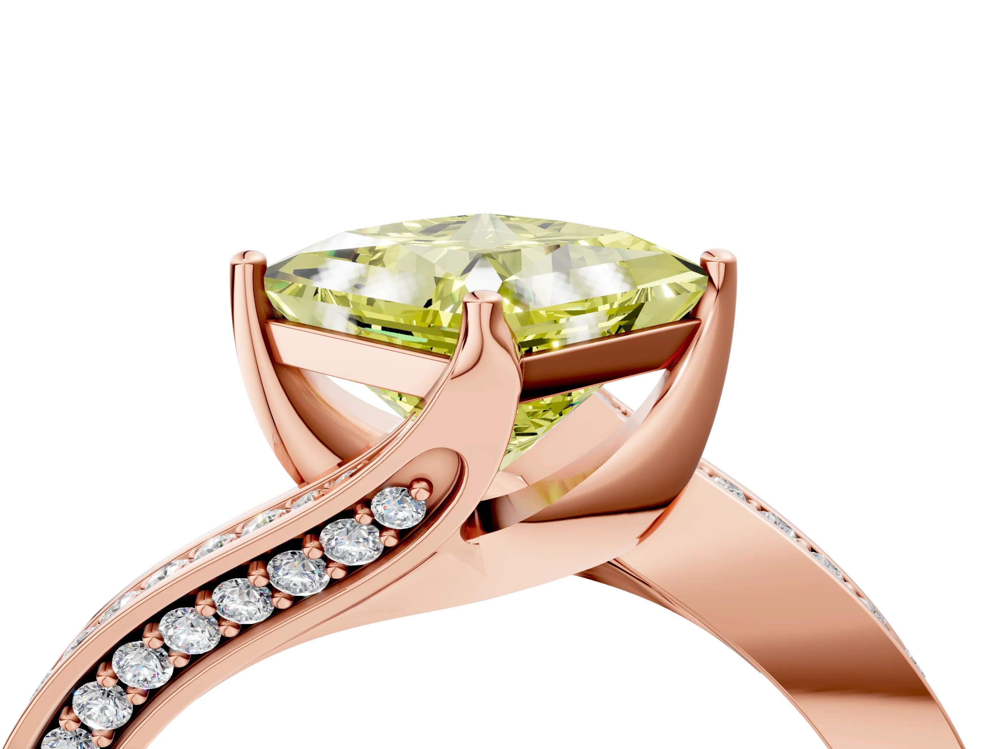 Rose gold Fancy Yellow Princess Cut Solitaire Diamond Twist Band with Pavé Setting and Four-Prong Setting_4