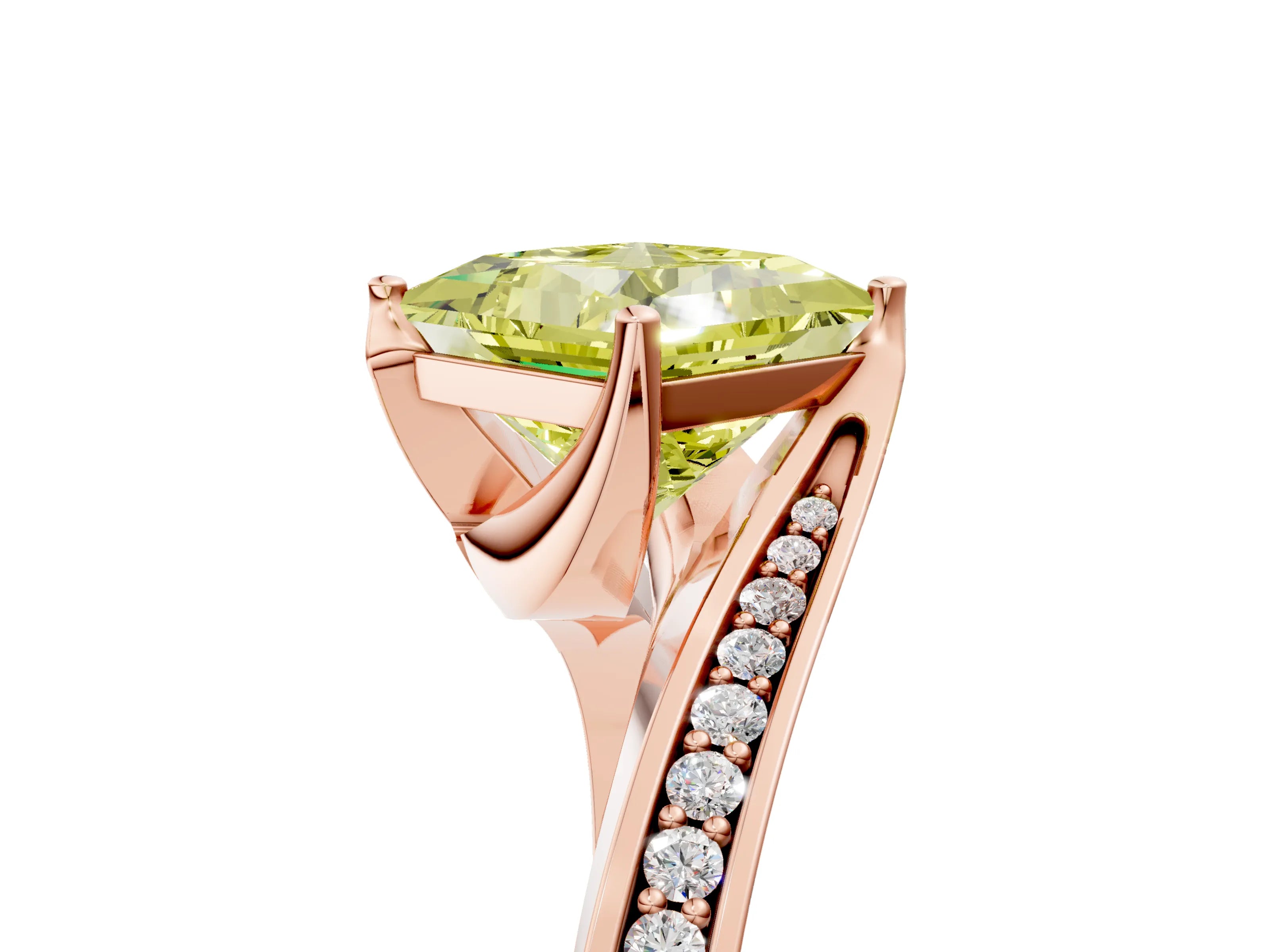 Rose gold Fancy Yellow Princess Cut Solitaire Diamond Twist Band with Pavé Setting and Four-Prong Setting_5