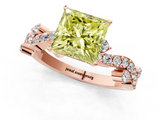 Rose gold Fancy Yellow Princess  Cut Solitaire Diamond Twisted Band with Pave Setting_1