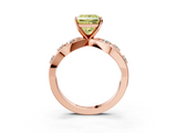 Rose gold Fancy Yellow Princess  Cut Solitaire Diamond with Side Stones on Criss-Cross Band and Four-Prong Setting_3