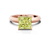 Rose gold Fancy Yellow Princess  Cut Solitaire Engagement Ring with Flat Band and Four-Prong Setting