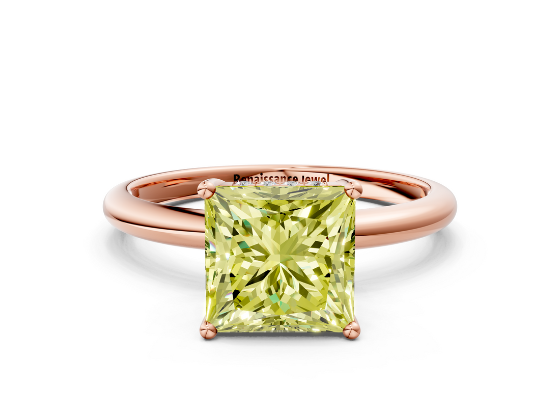 Rose gold Fancy Yellow Princess  Cut Solitaire Engagement Ring with Four-Prong Setting and Classic Band