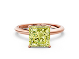 Rose gold Fancy Yellow Princess  Cut Solitaire Engagement Ring with Four-Prong Setting and Classic Band