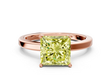 Rose gold Fancy Yellow Princess  Cut Solitaire Engagement Ring with Four-Prong Setting on a Classic Band