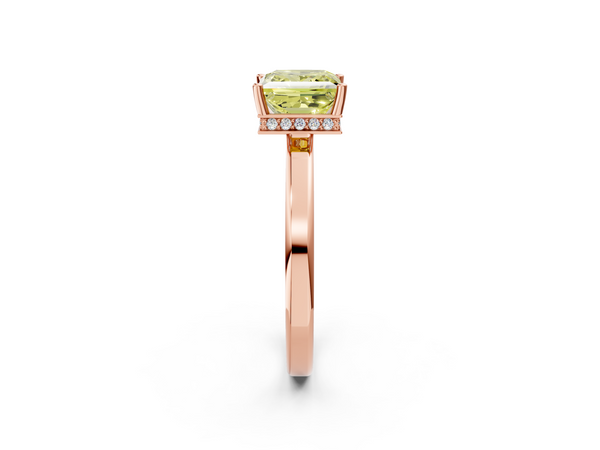 Rose gold Fancy Yellow Princess  Cut Solitaire Engagement Ring with Four-Prong Setting on a Classic Band