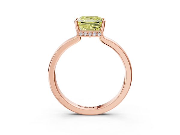 Rose gold Fancy Yellow Princess  Cut Solitaire Engagement Ring with Four-Prong Setting on a Classic Band
