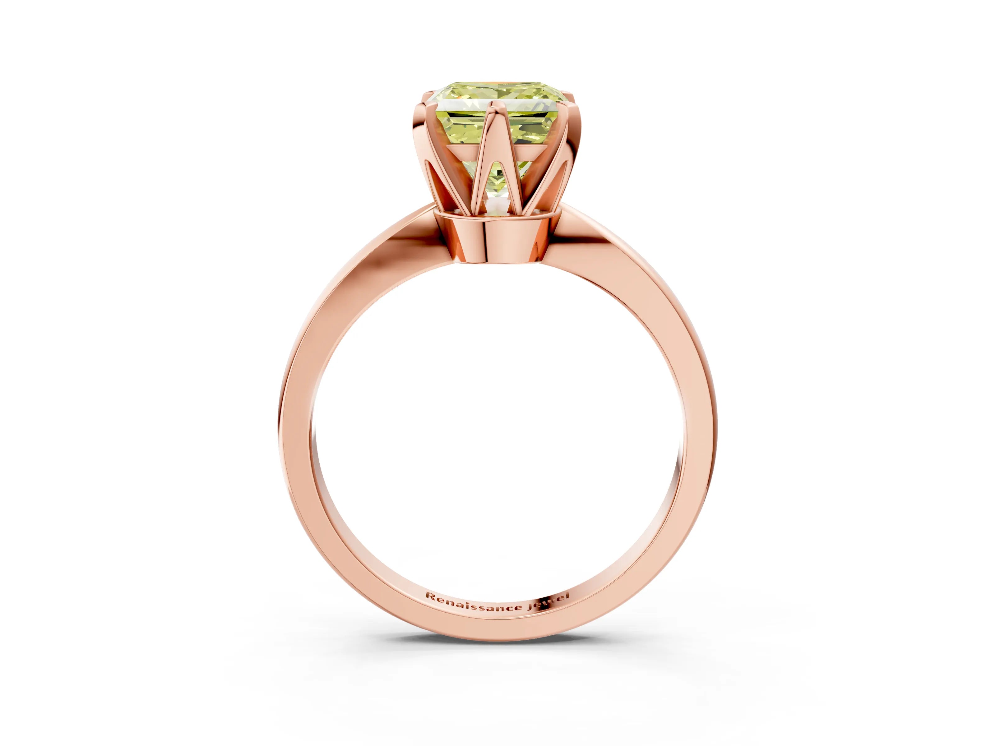 Rose gold Fancy Yellow Princess Cut Solitaire Engagement Ring with Six-Prong Setting and Tapered Band_3