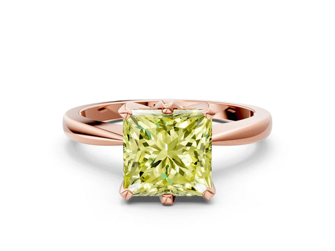 Rose gold Fancy Yellow Princess Cut Solitaire Engagement Ring with Six-Prong Setting and Tapered Band