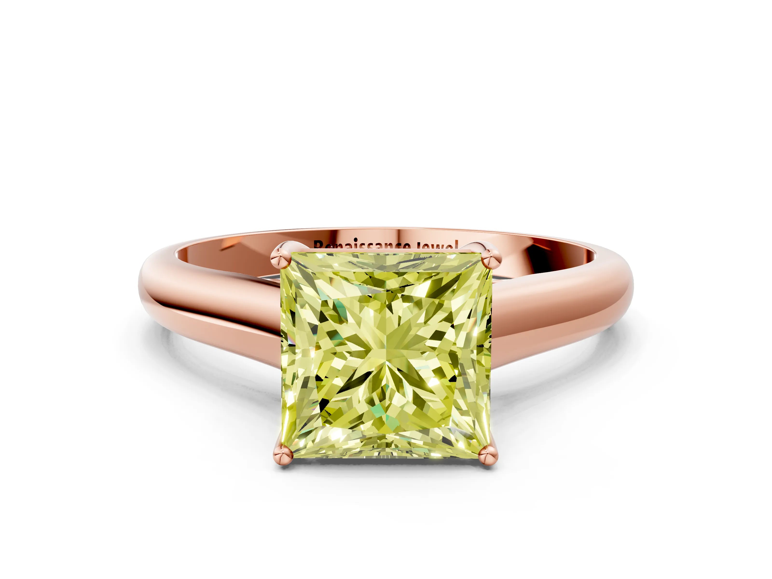 Rose gold Fancy Yellow Princess Cut Solitaire Engagement Ring with Tapered Band and Four-Prong Setting_3
