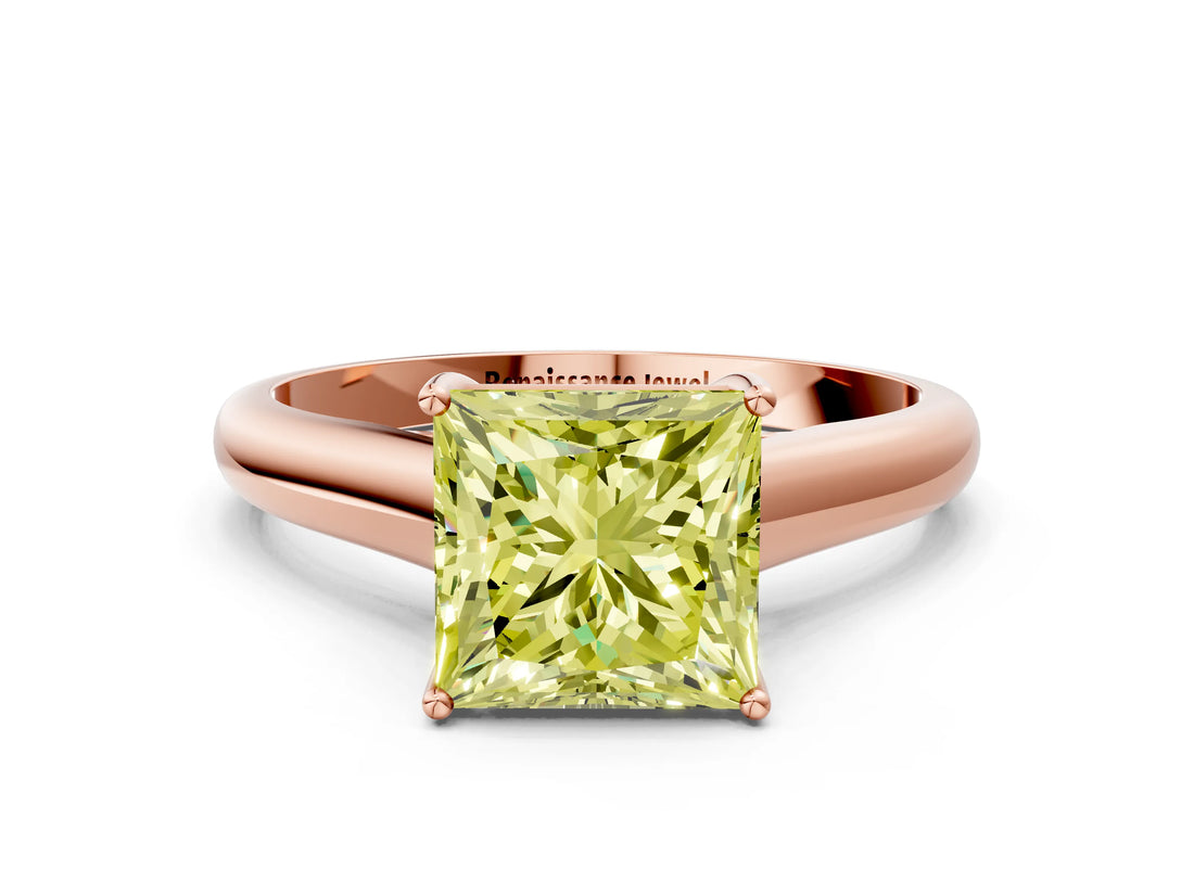 Rose gold Fancy Yellow Princess Cut Solitaire Engagement Ring with Tapered Band and Four-Prong Setting_3