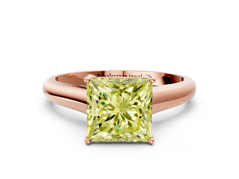 Rose gold Fancy Yellow Princess Cut Solitaire Engagement Ring with Tapered Band and Four-Prong Setting_3