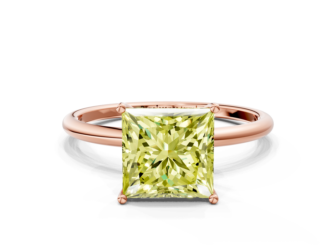 Rose gold Fancy Yellow Princess  Cut Solitaire Engagement Ring with Thin Band and Four-Prong Setting_3