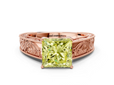 Rose gold Fancy Yellow Princess  Cut Solitaire Engraved Band with Four-Prong Setting