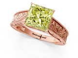 Rose gold Fancy Yellow Princess  Cut Solitaire Engraved Band with Four-Prong Setting_1
