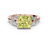 Rose gold Fancy Yellow Princess  Cut Solitaire Floral Diamond Ring with Four-Prong Setting